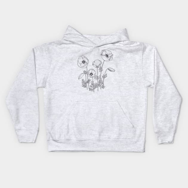 Poppies Line Art Kids Hoodie by GraphiscbyNel